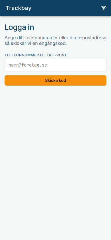 Inloggningssidan med fältet för telefonnummer eller e-post