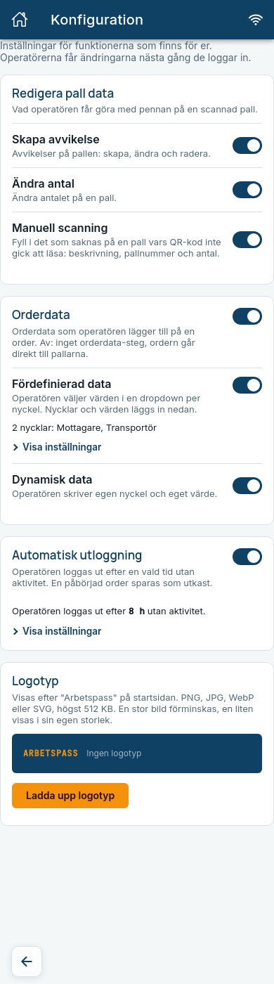 The configuration page with all sections
